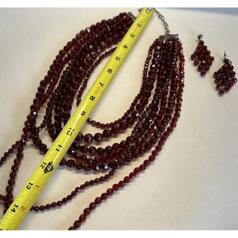 RJ Graziano 7 strand multi beaded strand necklace earrings set cherry faceted‎